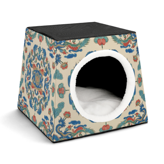 Vintage Chinese Porcelain Pattern Capsule Pet Bed