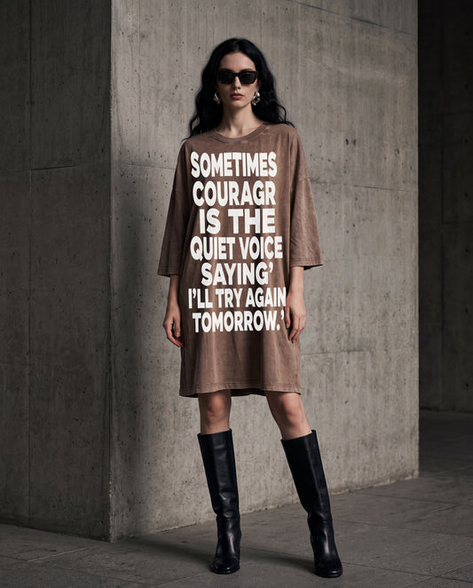 NYTHOO Sometimes Courage Is The Quiet Voice Saying I'll Try Again Tomorrow Graphic Tee · Vintage Snow Wash Oversized T-Shirt · Unisex Heavyweight Cotton Tee · Inspirational Gift · S–5XL