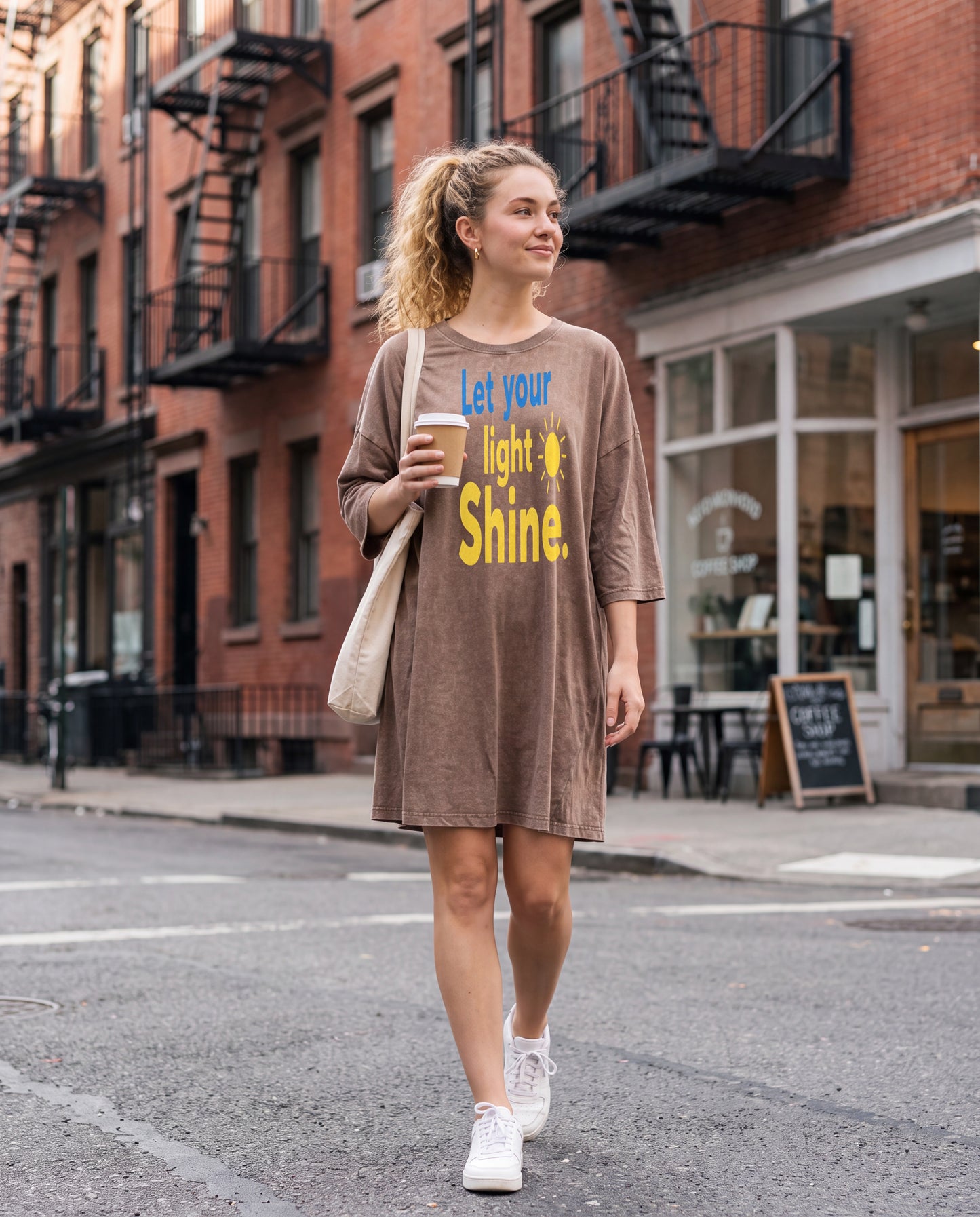 NYTHOO Let Your Light Shine Inspirational Graphic Tee · Positive Mindset Vintage Snow Wash Oversized Unisex T-Shirt · Self Love & Inner Strength Shirt · 200 GSM Heavyweight Cotton · S–5XL
