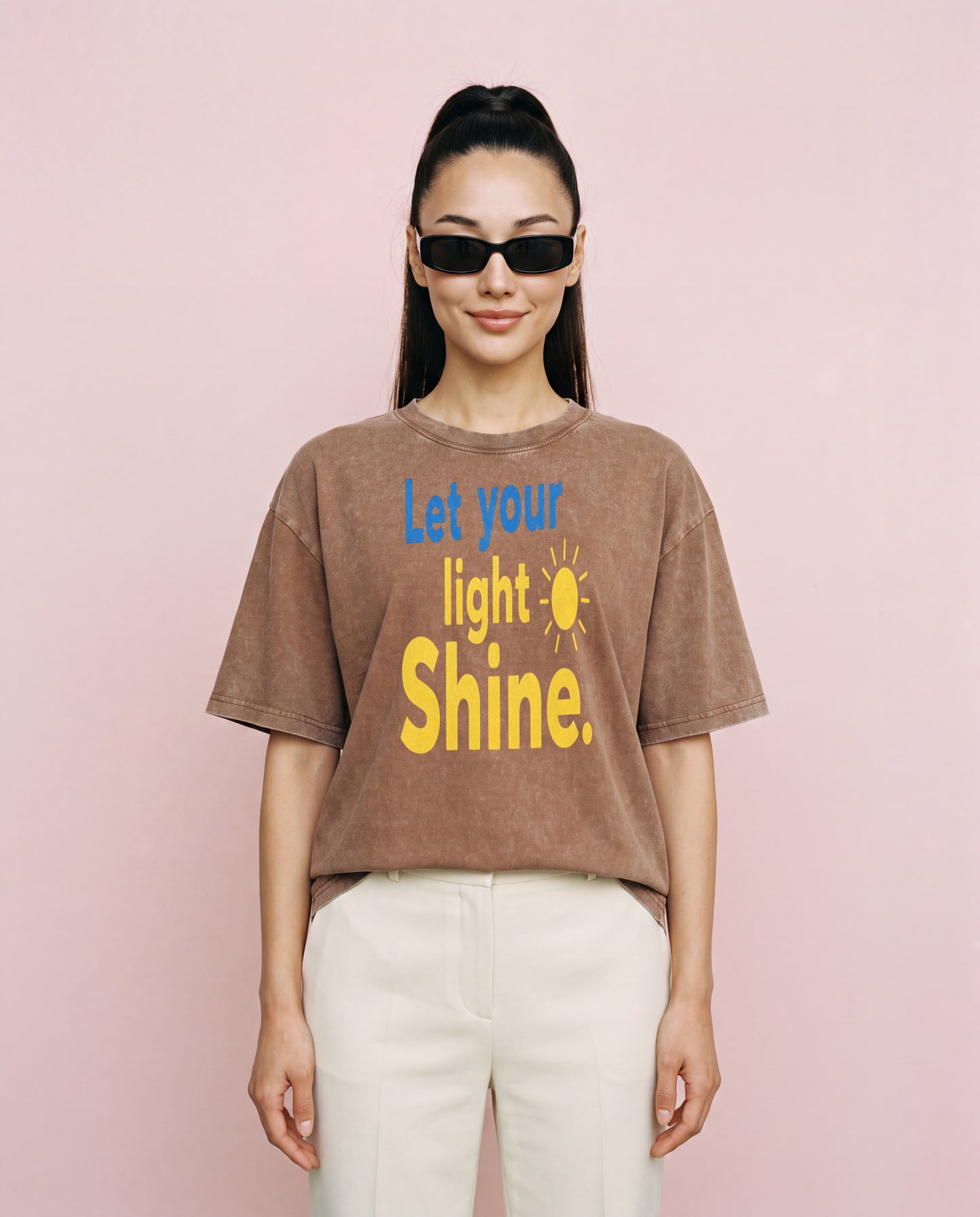 NYTHOO Let Your Light Shine Inspirational Graphic Tee · Positive Mindset Vintage Snow Wash Oversized Unisex T-Shirt · Self Love & Inner Strength Shirt · 200 GSM Heavyweight Cotton · S–5XL