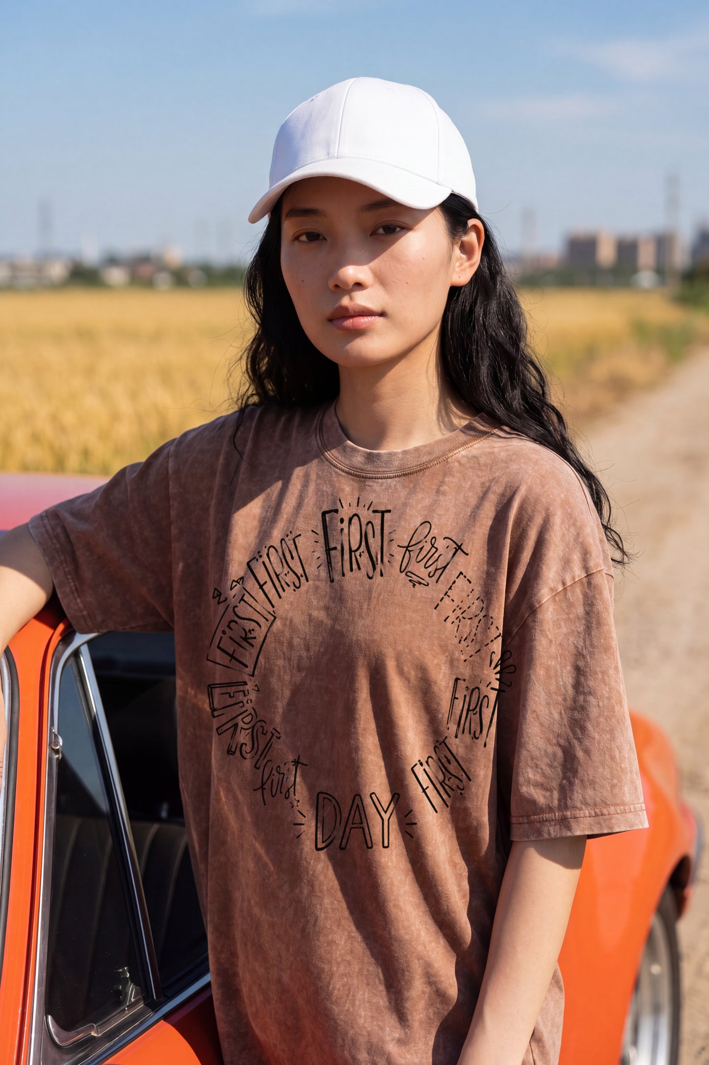 NYTHOO "First Day" Vintage Snow Wash Graphic Tee | Boxy Heavyweight Cotton Tee Dress · Unisex S–5XL